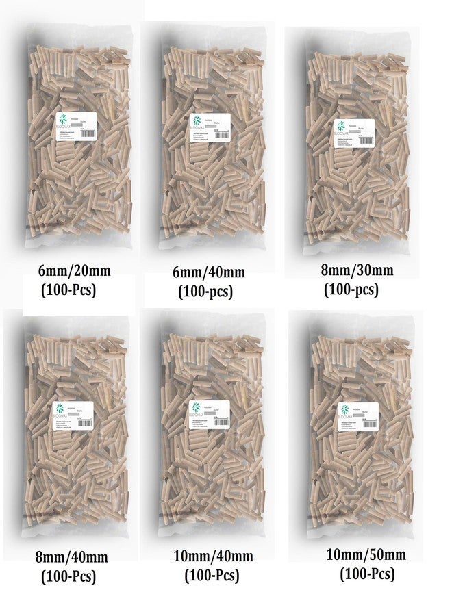 BLOOMAX® All In One Pack 600 Pcs Wooden Dowel Pins Made Of Hardwood Modular Furniture Connector Fastener Spiral Grooved 6mm-30/40mm, 8mm-30/40mm, 10mm-40/50mm 100 Pcs of each size (Total 600 Pcs) - Image 2